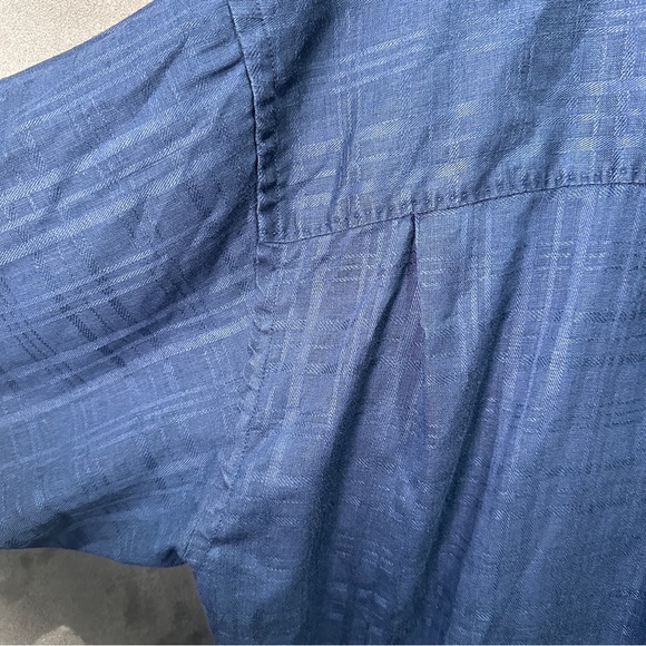 Tommy Bahama Linen Camp Shirt Pintuck Pleats Dual Pockets Navy Blue Men’s L - Picture 9 of 11